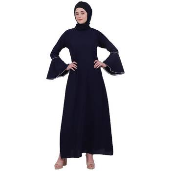 Casual A-line abaya with bell sleeves- Navy Blue 1