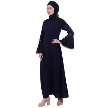 Casual A-line abaya with bell sleeves- Navy Blue 2