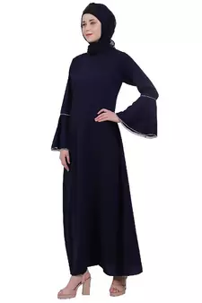 Casual A-line abaya with bell sleeves- Navy Blue