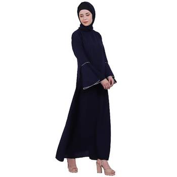 Casual A-line abaya with bell sleeves- Navy Blue 3