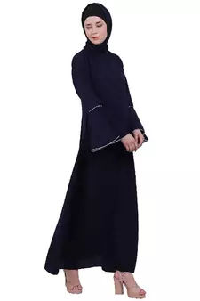 Casual A-line abaya with bell sleeves- Navy Blue