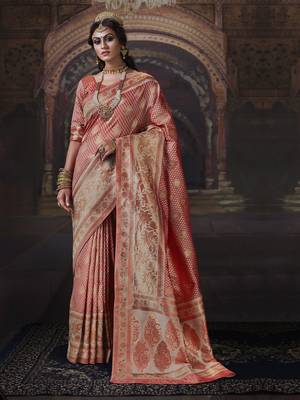 Light pink woven banarasi silk saree with blouse 1