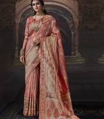 Light pink woven banarasi silk saree with blouse