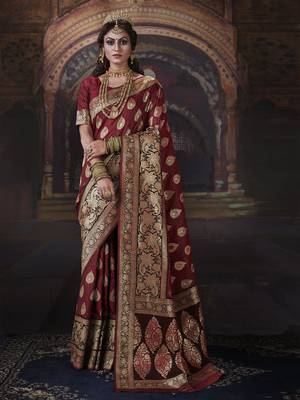 Maroon woven banarasi silk saree with blouse 1