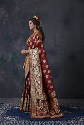 Maroon woven banarasi silk saree with blouse 2