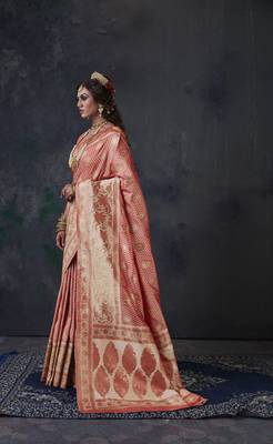 Light pink woven banarasi silk saree with blouse 2