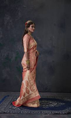 Light pink woven banarasi silk saree with blouse 4