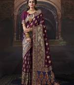 Wine woven banarasi silk saree with blouse
