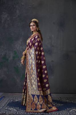Wine woven banarasi silk saree with blouse 2