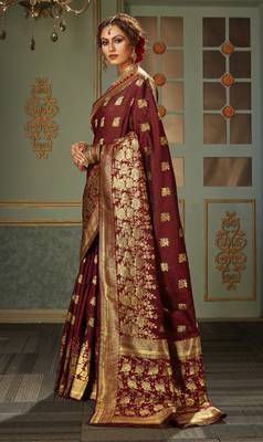 Maroon woven banarasi silk saree with blouse 2