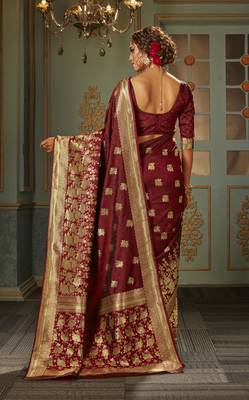 Maroon woven banarasi silk saree with blouse 3