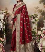 Maroon woven banarasi silk saree with blouse