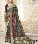 Grey woven banarasi silk saree with blouse