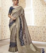Grey woven banarasi silk saree with blouse