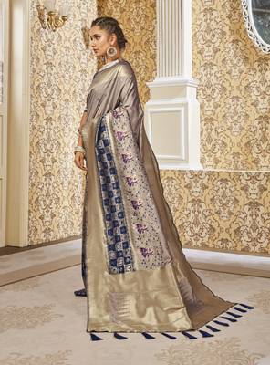 Grey woven banarasi silk saree with blouse 2