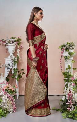 Maroon woven banarasi silk saree with blouse 4