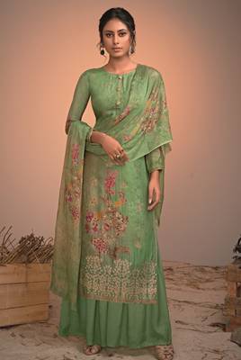 green silk  wedding-salwar-kameez Palazzo party-wear-salwar-kameez 1