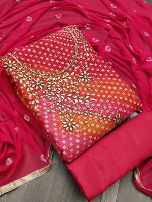 Red Bandhej Jacquard Salwar 1