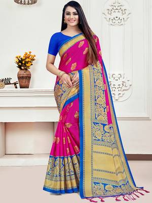   pink printed silk saree with blouse 1