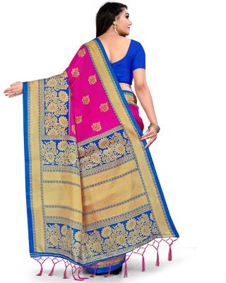   pink printed silk saree with blouse 2