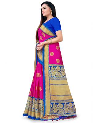   pink printed silk saree with blouse 4
