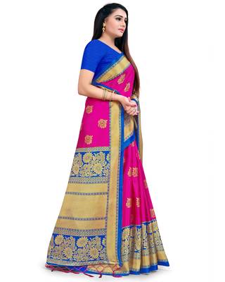   pink printed silk saree with blouse 5