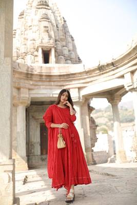 Red Angarakha Kurta Dupatta Set 6