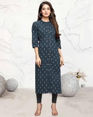 Navy-blue printed cotton ethnic-kurtis 1