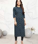 Navy-blue printed cotton ethnic-kurtis