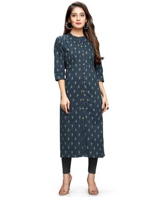 Navy-blue printed cotton ethnic-kurtis 2