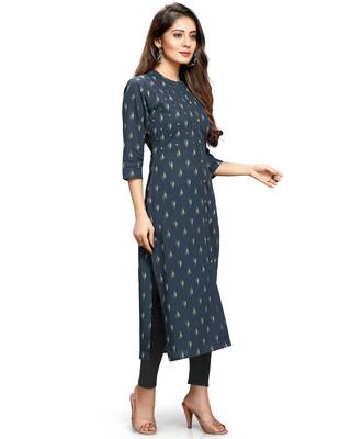 Navy-blue printed cotton ethnic-kurtis 4