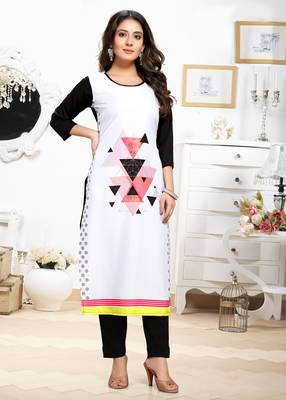 White printed crepe ethnic-kurtis 1