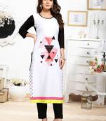 White printed crepe ethnic-kurtis