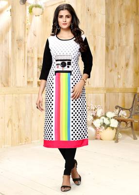 White printed crepe ethnic-kurtis 1
