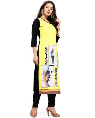 Yellow printed crepe ethnic-kurtis 4
