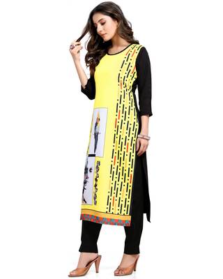 Yellow printed crepe ethnic-kurtis 5