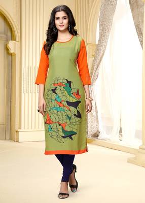Green printed crepe ethnic-kurtis 1