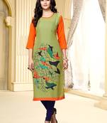 Green printed crepe ethnic-kurtis