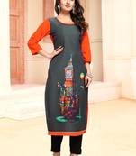 Black printed crepe ethnic-kurtis