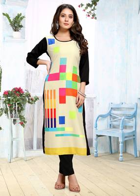 Beige printed crepe ethnic-kurtis 1