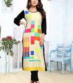 Beige printed crepe ethnic-kurtis