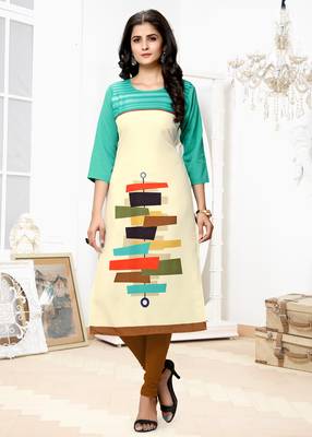 Beige printed crepe ethnic-kurtis 1