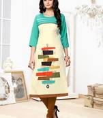 Beige printed crepe ethnic-kurtis