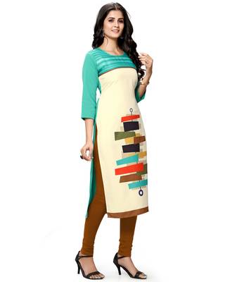 Beige printed crepe ethnic-kurtis 5