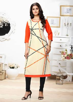 Beige printed crepe ethnic-kurtis 1