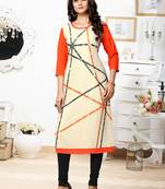 Beige printed crepe ethnic-kurtis