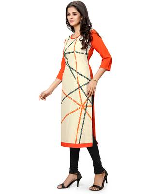 Beige printed crepe ethnic-kurtis 4