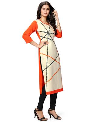 Beige printed crepe ethnic-kurtis 5