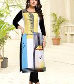Yellow printed crepe ethnic-kurtis