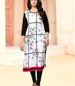 White printed crepe ethnic-kurtis